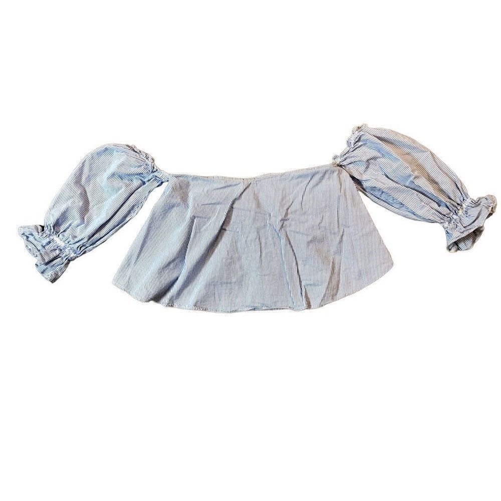 Zara Trafaiuc Collection Off-The-Shoulders Blue White Striped Blouse Medium